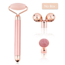 Load image into Gallery viewer, 3 In 1 Electric Jade Roller Slimming Face Massage Lifting Vibrating Natural Rose Quartz Jade Roller Stone Facial Beauty Tool