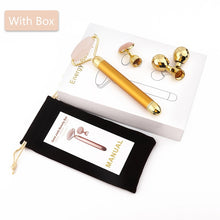 Load image into Gallery viewer, 3 In 1 Electric Jade Roller Slimming Face Massage Lifting Vibrating Natural Rose Quartz Jade Roller Stone Facial Beauty Tool
